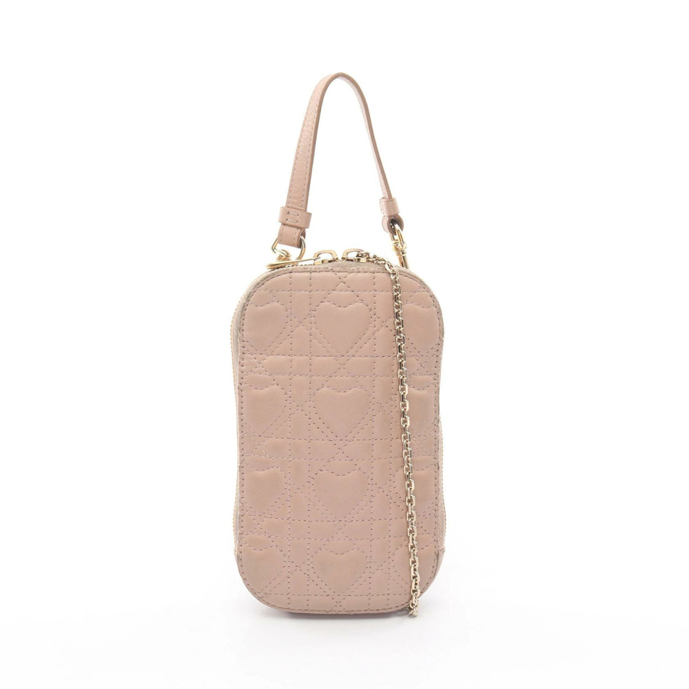 Christian Dior LADY Phone Holder Handbag Leather Pink